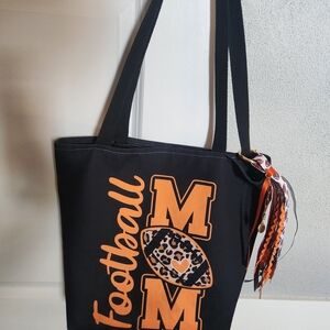 Black and Orange Football Mom Tote Bag